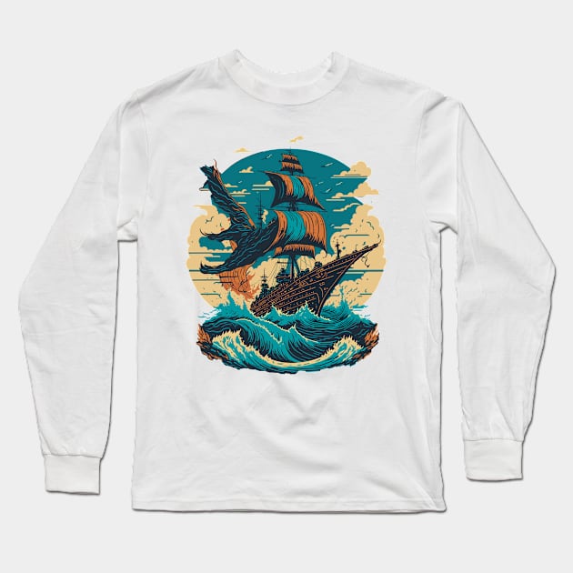 Ship Soaring the Ocean Long Sleeve T-Shirt by ElMass